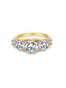 1 件 925 纯银 5ct 奢华莫桑石 5 石女士戒指，防过敏优雅珠宝，适用于求婚、婚礼、周年纪念、生日、仪式 - 附有莫桑石证书和奢华礼品盒 - 金色 - 查看 3