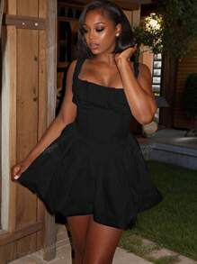 Vestido mini de ombros à mostra na cor sólida, sexy, para mulheres