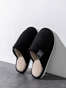 男士室内拖鞋，适合秋冬季居家穿着，卧室和地板均可使用，静音轻便，舒适保暖，仿麂皮绒面料，男女通用 - 黑色 - 查看 6