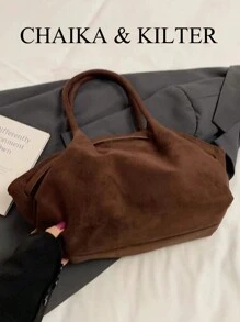 CHAIKA & KILTER 1 件纯色绒面革单肩包，女士复古休闲大容量单肩托特包，褶皱设计，可调节腰带，双手柄，磁扣，适合旅行、购物、约会、送给女性的礼物，适合青少年、大学女生、初学者和办公室女士，非常适合办公室、学校、工作、商务、通勤、户外、旅行、徒步旅行，新款秋冬女包，最佳秋季钱包，最新款时尚女士绒面革包，完美搭配秋季服装女士秋季服装 - 咖啡棕 - 查看 8
