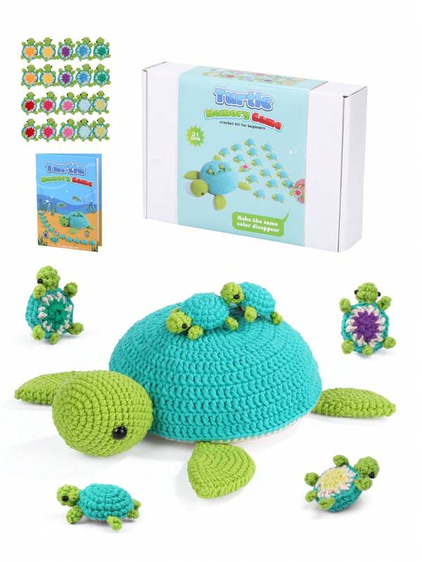 1 Conjunto Kit de Crochê de Pelúcia de Tartaruga, Jogo da Memória Boneca Lã Crochê DIY, Escultura Decorativa para Casa, Presente Fofo e Interessante, Inclui Acessórios Básicos e Instruções
