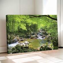 Canvas Print Wall Art River Through The Green Forest Nature Wilderness Photography Modern Art Rustic Scenic Colorful Multicolor For Living Room, Bedroom