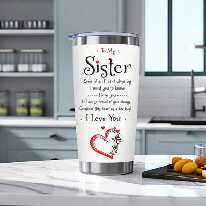 1pc, To My Sister Tumbler With Lid, 20oz Water Bottle, Insulated Water Cups, Summer Winter Drinkware, Outdoor Travel Accessories, Valentine's Day Gifts