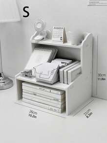 1pc 2-Tier Tabletop Display Shelf, Multi-Functional Desk Organizer For Cosmetics, Office & Dorm, Stationery Storage Box - White - View 2