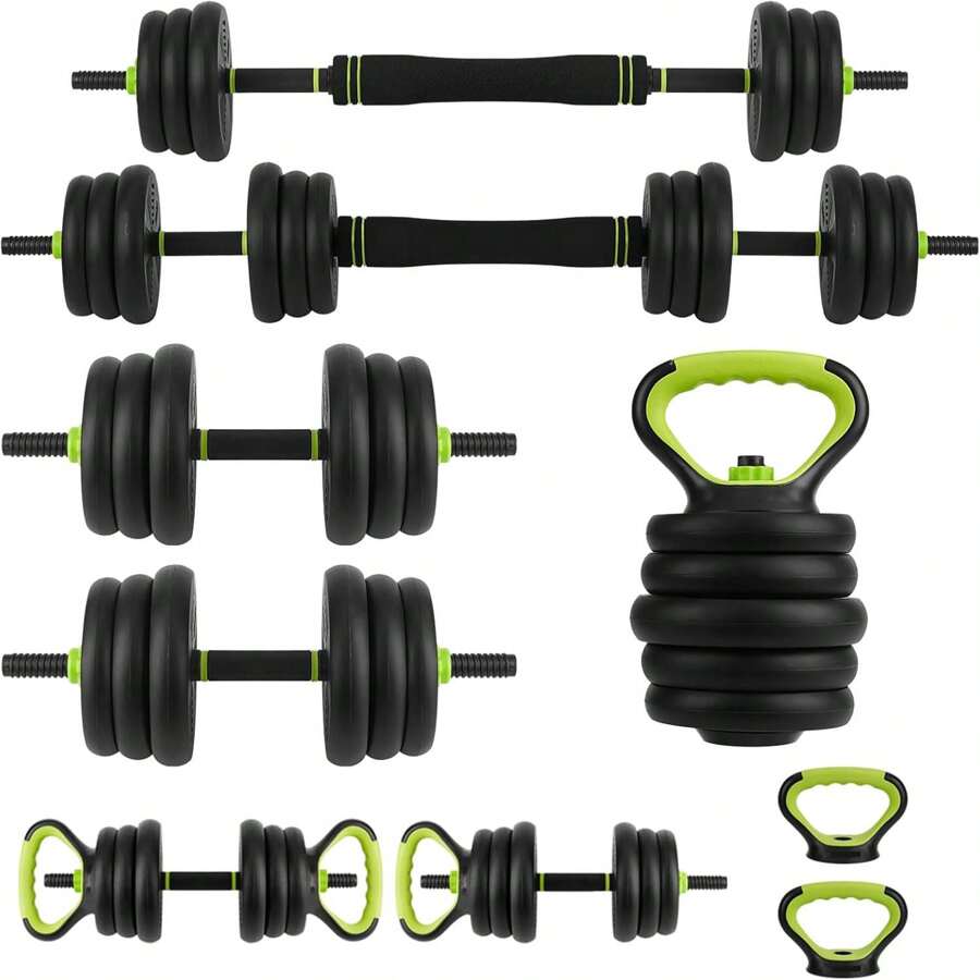 Adjustable Kettlebell Set, 4 In 1 Adjustable Dumbbell Set, 44lbs Weight Set Used As Kettlebells, Barbell, Push-Up Home Gym Fitness Workout Equipment For Men Women - 綠色 - 查看 1