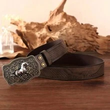 Thắt lưng bện viền trơn thiết kế đầu bò kiểu miền Tây rộng 3,7cm, khóa trơn, phù hợp cho mùa hè, mùa thu, mùa đông, Halloween - Cà phê nâu - Xem 6