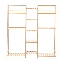 Living And Home Bamboo Trapezoid Clothing Rack With 5-Tier Storage Shelves Multi-Functional Clothes Hanging Rack StandCoat Rack Back To School - Natural 130cm W X 40cm D X 140cm H - View 4