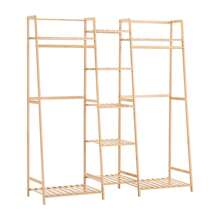 Living And Home Bamboo Trapezoid Clothing Rack With 5-Tier Storage Shelves Multi-Functional Clothes Hanging Rack StandCoat Rack Back To School - Natural 130cm W X 40cm D X 140cm H - View 5