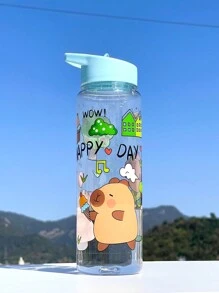 1 pieza Botella de agua portátil de 800ml con estampado de dibujos animados, con pajita y cuerda, adecuada para deportes al aire libre - Multicolor - Ver 11