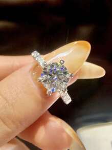 1pc S925 Sterling Silver 3CT Round Moissanite Luxurious & Elegant Women's Ring, Wedding/Engagement/Anniversary/Birthday/Valentine's Day/Christmas Gift With Moissanite Certificate And Gift Box - Silver - View 5