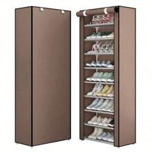 1pc 6/8/10 Grid Shoe Cabinet Combination Coat Rack Multifunctional And Simple Shoe Rack With Dust Cover, Simple Shoe Rack With Dustproof Cover Multi-Layer Shelf Doorway Fabric Cover Shoe Cabinet Indoor Household Shoe Storage