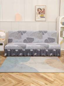 1pc Ginkgo Leaf Print Sofa/Bed Skirt Cover With Ruffled Edge, Suitable For Armless Sofa, Polyester Fiber All Seasons, Minimalist Modern Design