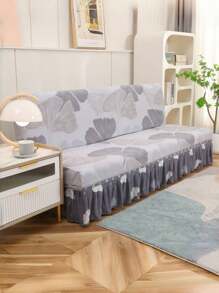 1pc Ginkgo Leaf Print Sofa/Bed Skirt Cover With Ruffled Edge, Suitable For Armless Sofa, Polyester Fiber All Seasons, Minimalist Modern Design