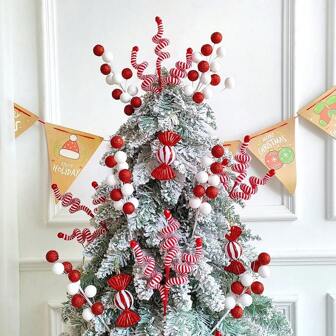 10/4/1pc Christmas Knitted Bells Curly Picks Red White Xmas Tree Branches Hanging Decorations For DIY Home Crafts Decor Ornaments Gifts,Christmas