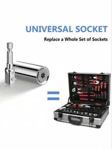 2 件套通用套筒扳手套装 - 7-19 毫米专业便携式工具，带电钻和棘轮扳手适配器 - 铬钢维修套件 - 銀色 - 查看 3