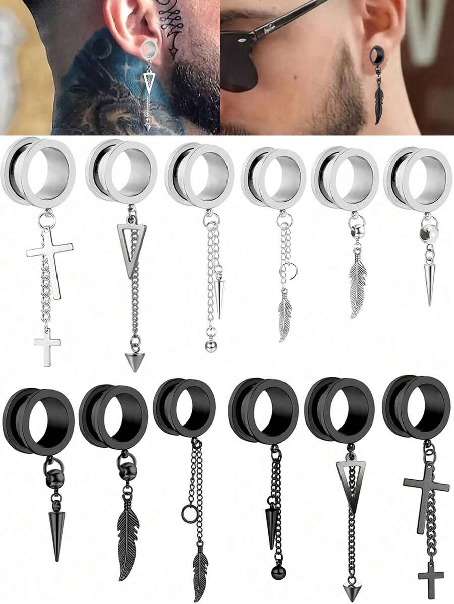 1 对耳道和耳塞不锈钢耳环尺寸适合女士男士耳垂式哈巴狗