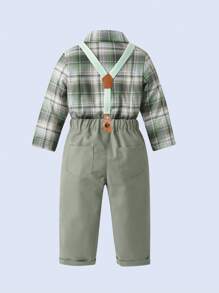 BOARNSEORL Conjunto de 3 piezas para niño bebé estilo caballero: Camisa de manga larga a rayas con pajarita, peto con tirantes y gorra, adecuado para salidas diarias, actuaciones, fiestas de 1 año, coro, recital de piano