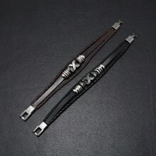 Fashionable PU Leather Bracelet, Vintage Decor - Casual Buckle Design, Suitable For Daily Wear - Black - View 6