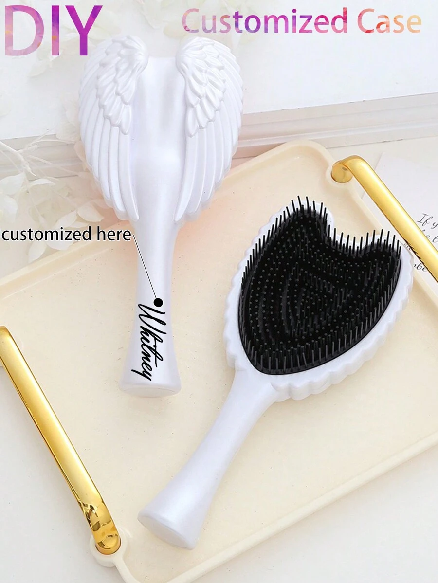 1pc Customized Angel Wing Design Comb, Personalized Engraved Hair Brush, Bridesmaid Gift, Birthday Gift, Grandma Gift, Anniversary Gift, Valentine's Gift, Mother's Day Gift, Best Friend Gift, Gift For Mom, Girlfriend Gift, Wife Gift - Multicolor - View 1