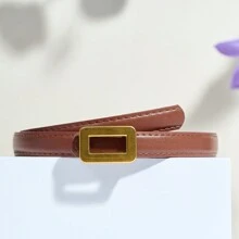 Luxury Fashion High-End Gold-Color Zinc Alloy Buckle With Solid Color PU Leather Small Belt, Casual Cute Elegant Sexy Business Party Versatile Decoration For All Season Outfit Summer, School Fall, Autumn, Halloween