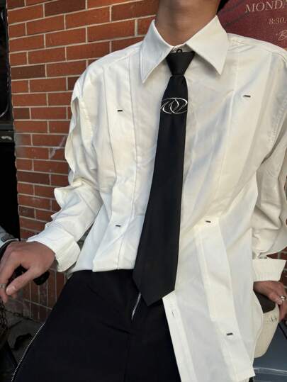 1pc Unique Design Swirly Necktie, Versatile For Shirts, JK Style Metal Logo Zipper Necktie