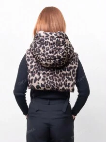 Veste bouffante courte pour femme – Gilet bouffant réversible de couleur unie et imprimé léopard, design réversible, chaud et confortable pour le temps froid, décontracté et élégant, parfait pour les vêtements de travail, de bureau, d'école, d'extérieur pour l'automne/l'hiver.