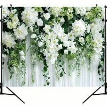 1件白色花卉背景布，裝飾有百合花與綠葉，聚酯纖維材質，適用於婚禮、生日派對、攝影背景裝飾、週年慶典、派對裝飾、花園裝飾等 - 彩色 - 查看 8