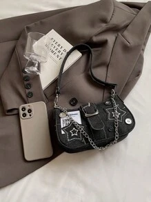 Y2K 十字装饰腋下包、Baddie 链条单肩包、粉色手提包、万圣节钱包 - 时尚哥特风万圣节派对装扮的完美配饰 - 黑色 - 查看 6