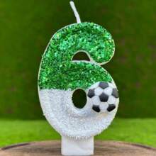 Creative Bestselling 0-9 Numeric & Alphabet Birthday Candles, Handmade DIY Birthday Cake, Party & Festival Decor Candles In Green, White, Mix-Color, Glitter, Lawn Soccer Pattern, Suitable For Birthday Party Celebration, Unisex - White and Green Soccer Ball - View 1