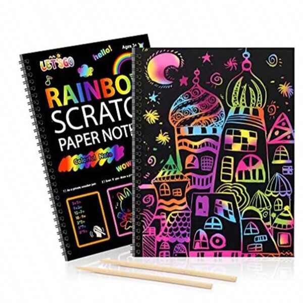 Ensemble de papeterie à gratter arc-en-ciel, ensemble de papier à dessin coloré, convient pour les jeux d'anniversaire des enfants, les faveurs de fête, les activités de Noël et de Pâques, cadeau parfait pour les filles et les garçons de 3 à 12 ans !
