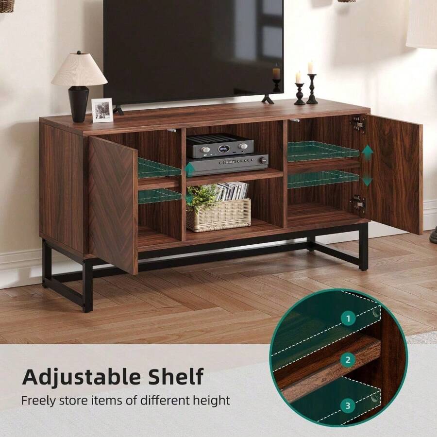 Mid-Century Modern TV Stand For 55 Inch Media Console Table With Storage Cabinet