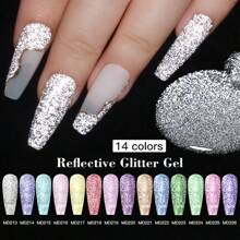 MSRUIOO 8ml Reflective Gel Nail Polish, Pink & Silver, Removable, UV LED Cured Gel, Super Shiny Glitter Series, Semi-Permanent Manicure, Nail Art Gel Polish - Multicolor - View 4