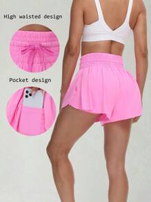 Blaosn 3 Piece High Waisted Flowy Womens Athletic Shorts Gym Yoga Workout Running Golf Tennis Sports Active Wear Skorts Skirts With Pockets Spandex Sweat Pants Cute Lounge Clothes Casual Spring&Summer - 玫紅色 - 查看 4