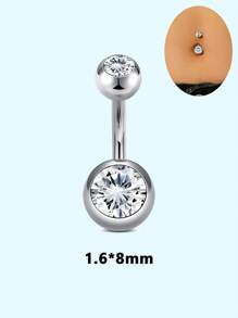 14G Bauchnabel Piercings aus Chirurgenstahl mit rundem kubischem Zirkonia, Nabel Barbell Stecker Körperpiercings für Frauen als Geburtstagsgeschenk, Bauchnabelpiercing für Frauen, Körperschmuck in Silber in den Längen 6mm, 8mm, 10mm, 12mm, 14mm, 16mm, 18mm