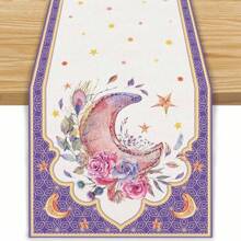 Ramadan Linen Crescent Moon Printed Tablecloth, Home Decor Party Festival Atmosphere Table Runner - Multicolor - View 8