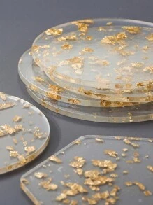 5 件装耐热亚克力隔热杯垫，带金箔，桌面保护，适用于各种杯子家居装饰（无杯垫架）