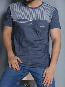 Men's Crew Neck T-Shirt With Pocket - 霧霾藍 - 查看 1