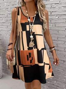 Plus Size Women's Round Neck Sleeveless Maxi Dress - Flowy Vacation Beach Dress, Boho Summer Sundress For Curvy Women, Breathable Plus Size Dresses For Women,Leisurely Bohemia Dress For Women