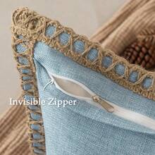 1pc (Pillow Insert Not Included) Linen-Like Rope Trimmed Throw Pillow Cover, Suitable For Living Room, Bedroom, Dining Room, Patio, Wedding Decor, Home Use, 4 Seasons - Blue - View 7