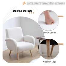 WAHSON OFFICE CHAIRS 1PC Wahson Armchair Wing Chair Retro Upholstered Armchair, Lounge Chair With Thickened Backrest Reading Chair Legs Made Of Solid Wood For Living Room/Bedroom, White - trắng - Xem 5