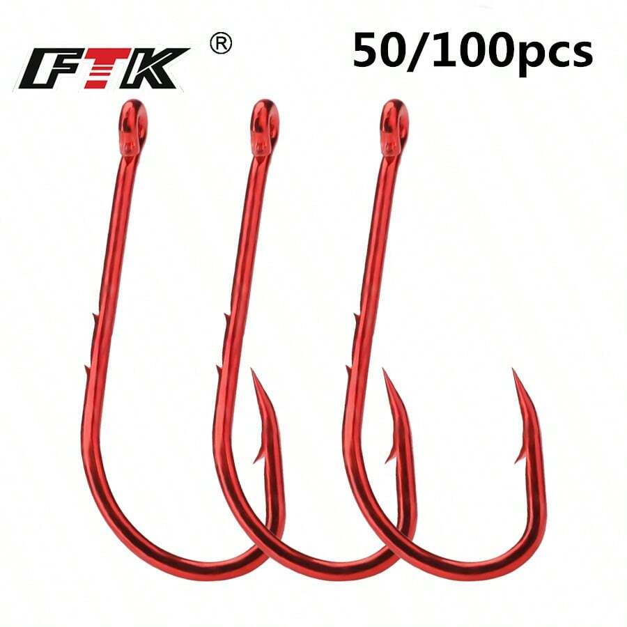 FTK 50pcs/100pcs Fishing Hook SODE Barbed Fishhook Baitholder Fly Fishing Tackle AD Sharp Ringed Carp Hook GAC