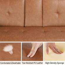 Renwick LuxuryGoods Modern Faux Leather Futon With Cupholders And Pillows, Brown - 棕色 - 查看 8