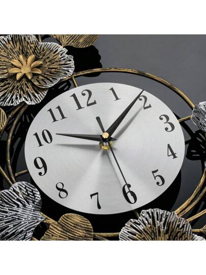 1pc Metallic Zilver Ginkgo Leaf Wand Clock, Vintage Noiseless Time Piece, Bedroom, Home Office, Room, Yoga Studio, Bathroom, Crafts, Ho warming,Home ,Room Birthday Graduation Klok Bedroom Dormitory Back To School view 10