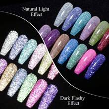 MSRUIOO 8ml Reflective Gel Nail Polish, Pink & Silver, Removable, UV LED Cured Gel, Super Shiny Glitter Series, Semi-Permanent Manicure, Nail Art Gel Polish - Multicolor - View 6
