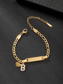 1 件个性化首字母吊饰心形手链适合青少年可调节不锈钢字母手链首字母 A 到 Z 腕链
