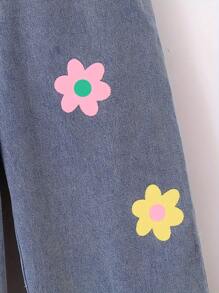 Cute Floral Print Girls Elastic Waist Wide Leg Jeans For Everyday Summer Spring Fall