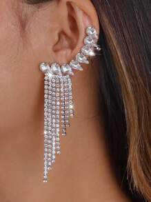 一对奢华水钻镶嵌圆形长耳环，简约韩式风格首饰 - MS378 - 查看 10