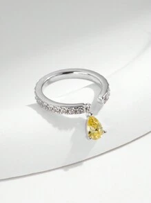 MODIAN Exquisite 925 Sterling Silver Teardrop-Shaped Cubic Zirconia Adjustable Pendant, Can Be Stacked With Pinky Rings, Women's Jewelry. - Silver - View 6