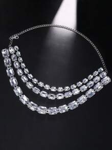 1pc Silver Multi-Layer Asymmetrical Crystal Bridal Wedding Necklace Jewelry Accessory - Silver - View 4