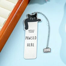 可爱不对称黑猫图案不锈钢书签，带猫爪吊坠，适合书虫，适合朋友和办公用品、节日礼物、学校用品、返校 - 均碼 - 查看 6